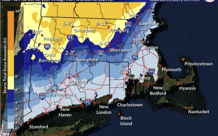 Photo of event total snow accumulation in Massachusetts.